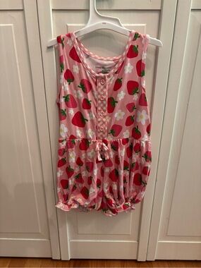 Little Snuggle Bamboo Strawberry Print Pink Sleeveless Bubble Romper